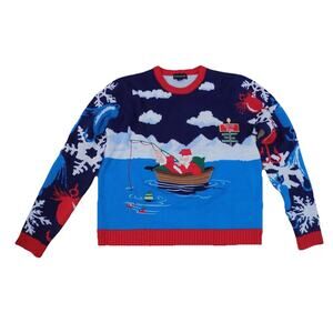 Blizzard Bay Santa Fishing Boat Ugly Christmas Sweater mens size Large